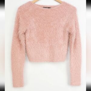 Lulus Mauve Pink Eyelash Knit Cropped Sweater – Size M